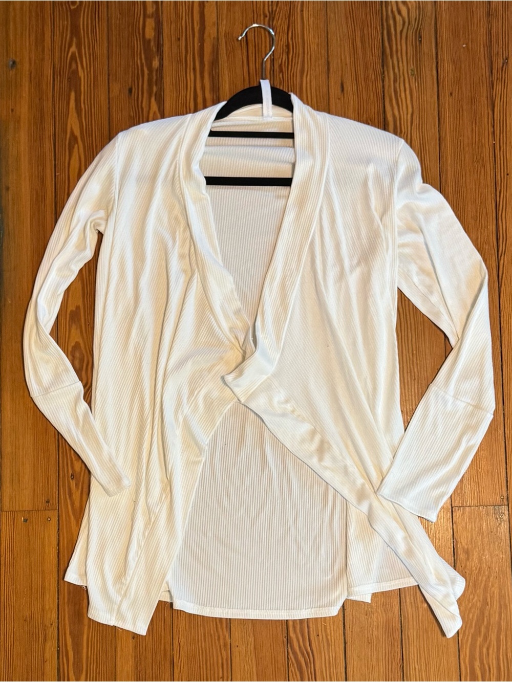 Open-Front White Ribbed Cardigan Sweater